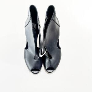 Elliott Lucca Allesandra Black Leather Woven Peep Toe Heel Pump Size 7.5